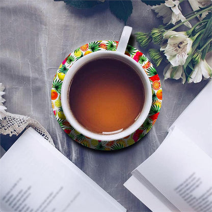 Tropical Fruit Leaf Pattern Print Leather Coaster Set
