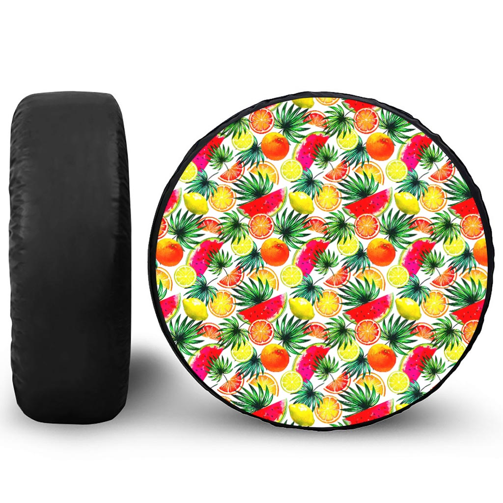 Tropical Fruit Leaf Pattern Print Leather Spare Tire Cover