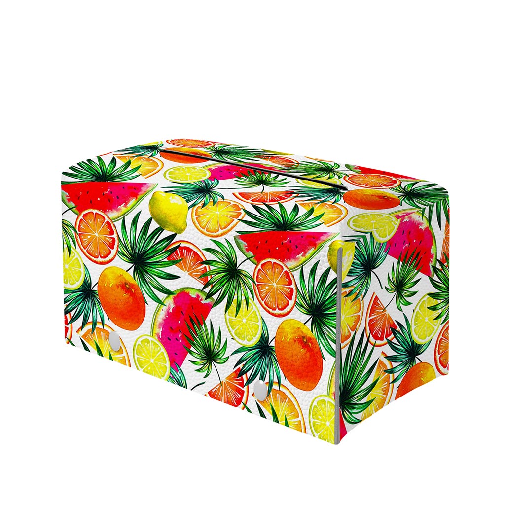 Tropical Fruit Leaf Pattern Print Leather Tissue Box Cover