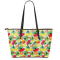 Tropical Fruit Leaf Pattern Print Leather Tote Bag With Zipper