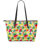 Tropical Fruit Leaf Pattern Print Leather Tote Bag