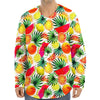 Tropical Fruit Leaf Pattern Print Long Sleeve Baseball Jersey