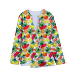Tropical Fruit Leaf Pattern Print Long Sleeve Short Coat