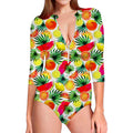 Tropical Fruit Leaf Pattern Print Long Sleeve Swimsuit