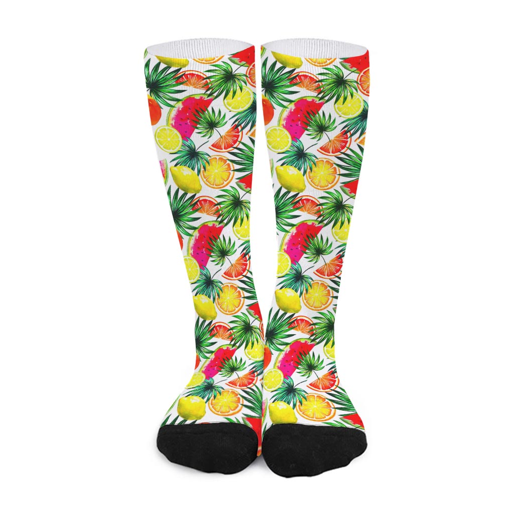 Tropical Fruit Leaf Pattern Print Long Socks
