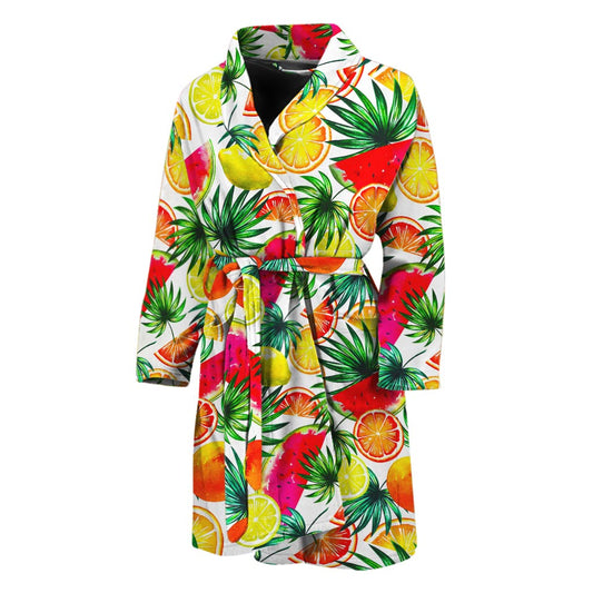 Tropical Fruit Leaf Pattern Print Men's Bathrobe