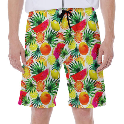 Tropical Fruit Leaf Pattern Print Men's Beach Shorts
