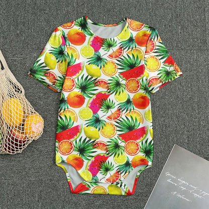 Tropical Fruit Leaf Pattern Print Men's Bodysuit