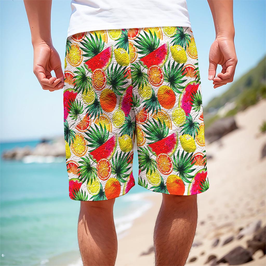 Tropical Fruit Leaf Pattern Print Men's Cargo Shorts