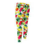 Tropical Fruit Leaf Pattern Print Men's Compression Pants