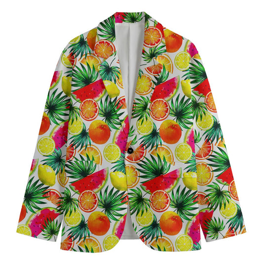 Tropical Fruit Leaf Pattern Print Men's Cotton Blazer