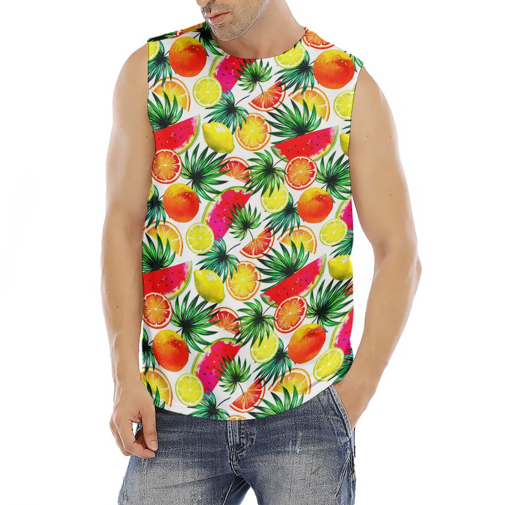 Tropical Fruit Leaf Pattern Print Men's Fitness Tank Top