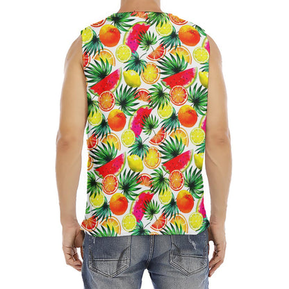 Tropical Fruit Leaf Pattern Print Men's Fitness Tank Top