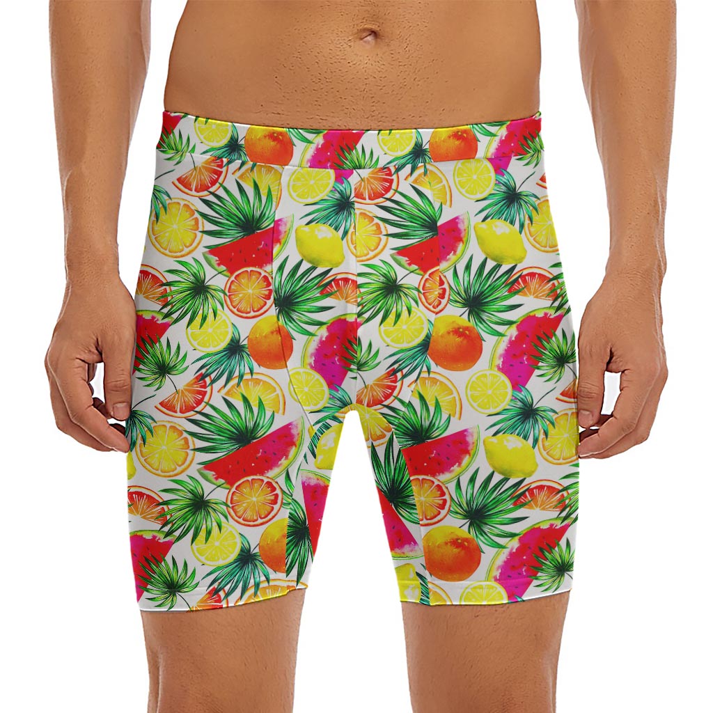 Tropical Fruit Leaf Pattern Print Men's Long Boxer Briefs