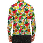Tropical Fruit Leaf Pattern Print Men's Long Sleeve Rash Guard