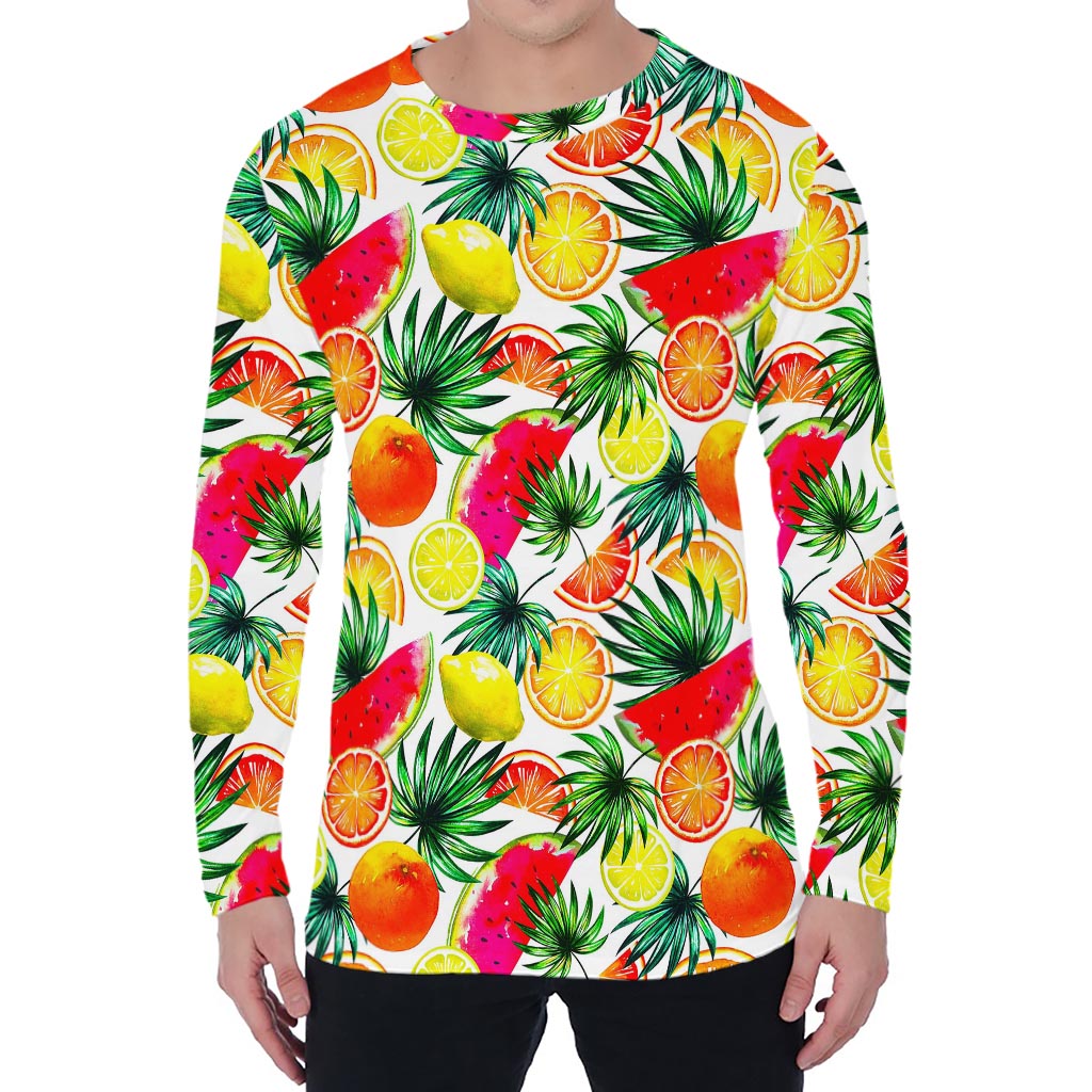 Tropical Fruit Leaf Pattern Print Men's Long Sleeve T-Shirt