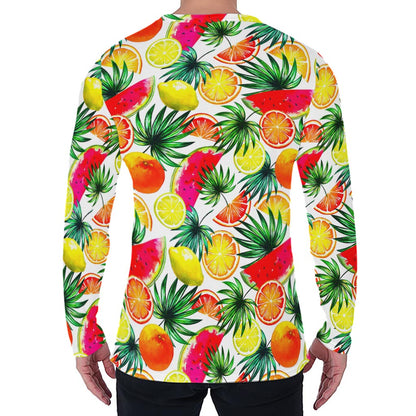 Tropical Fruit Leaf Pattern Print Men's Long Sleeve T-Shirt