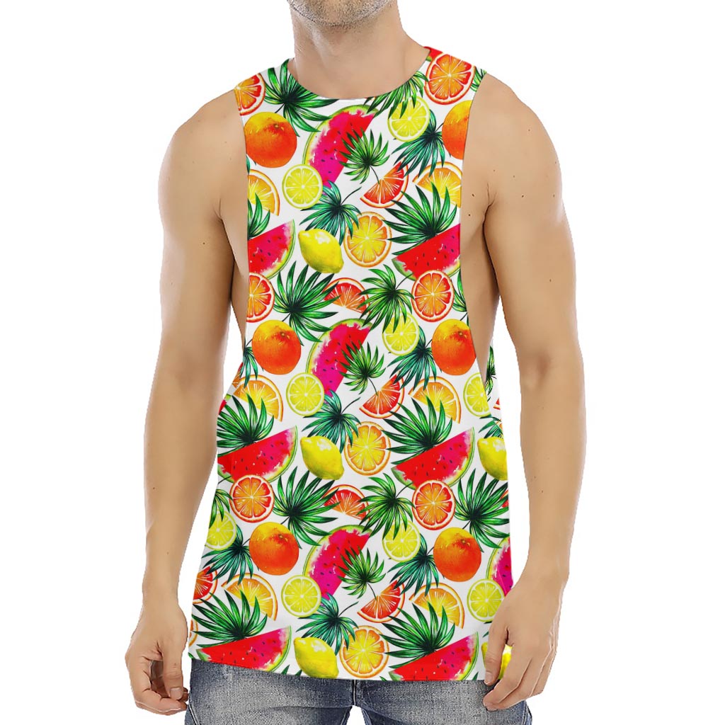 Tropical Fruit Leaf Pattern Print Men's Muscle Tank Top