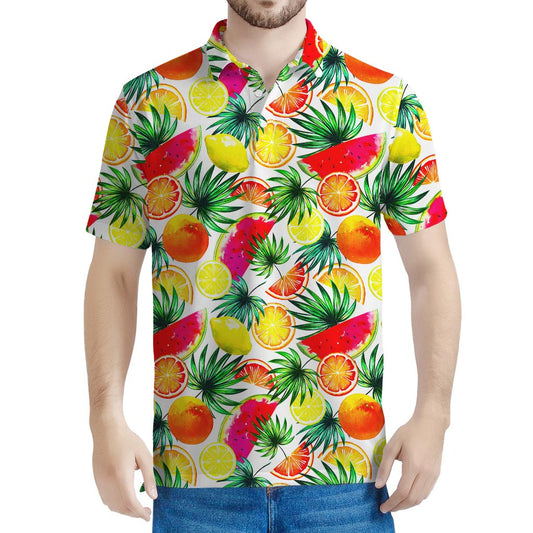 Tropical Fruit Leaf Pattern Print Men's Polo Shirt