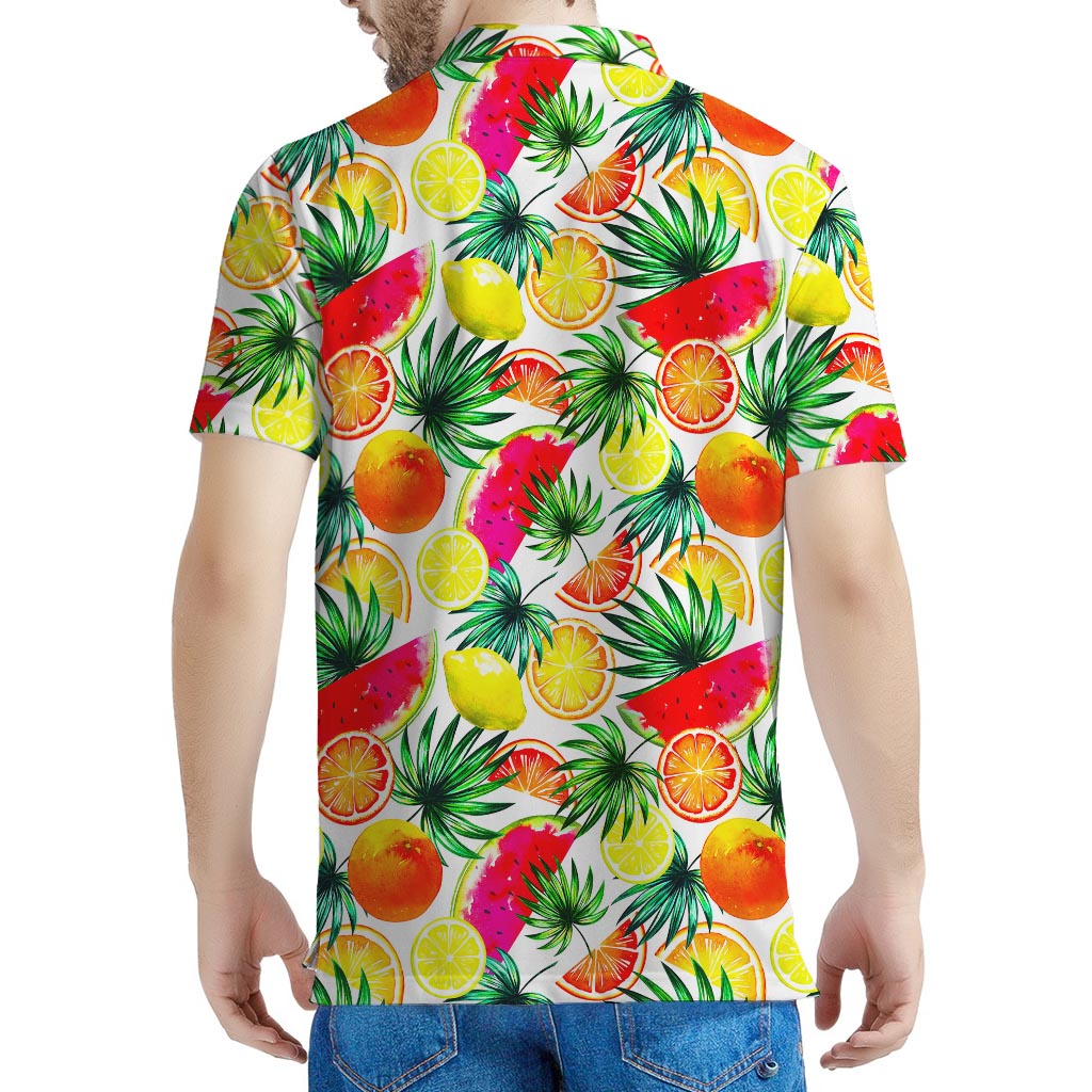 Tropical Fruit Leaf Pattern Print Men's Polo Shirt