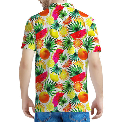 Tropical Fruit Leaf Pattern Print Men's Polo Shirt