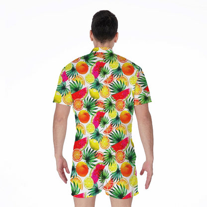Tropical Fruit Leaf Pattern Print Men's Rompers
