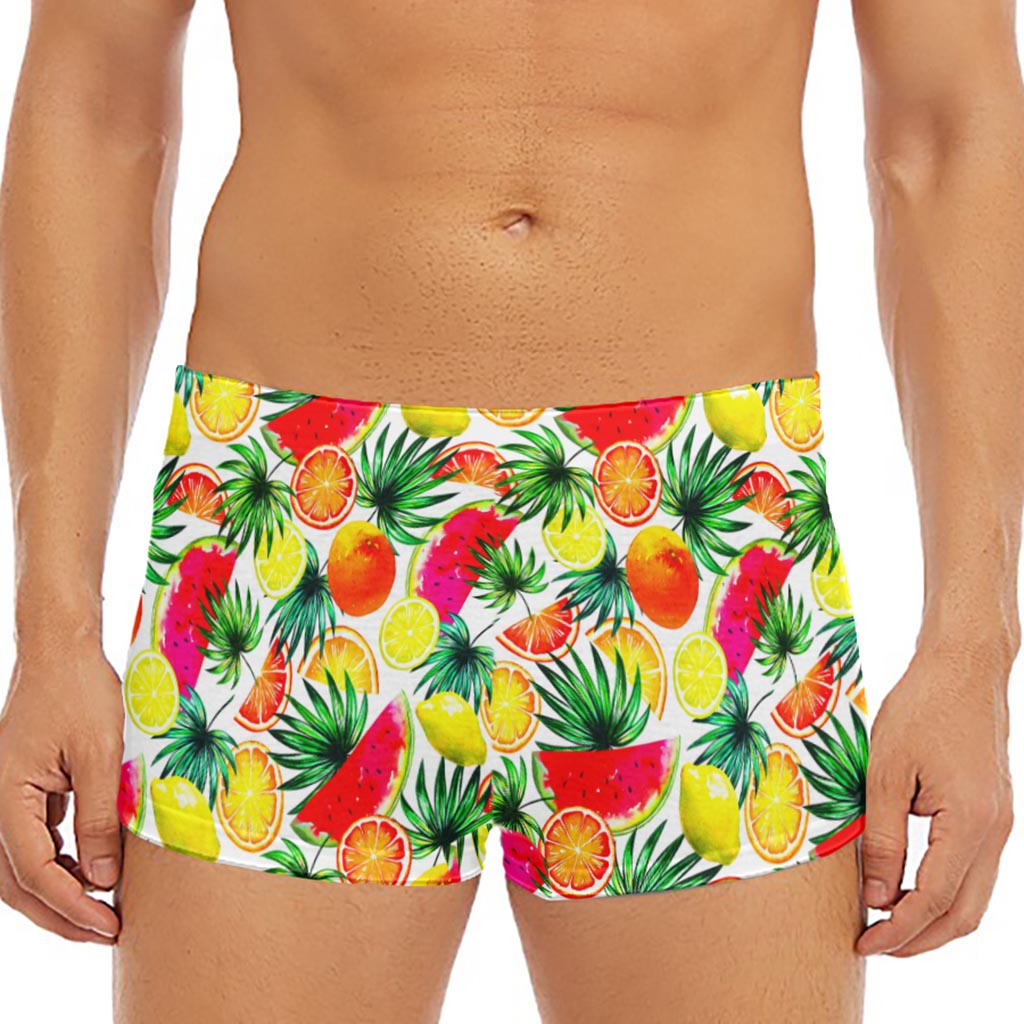 Tropical Fruit Leaf Pattern Print Men's Short Boxer Briefs