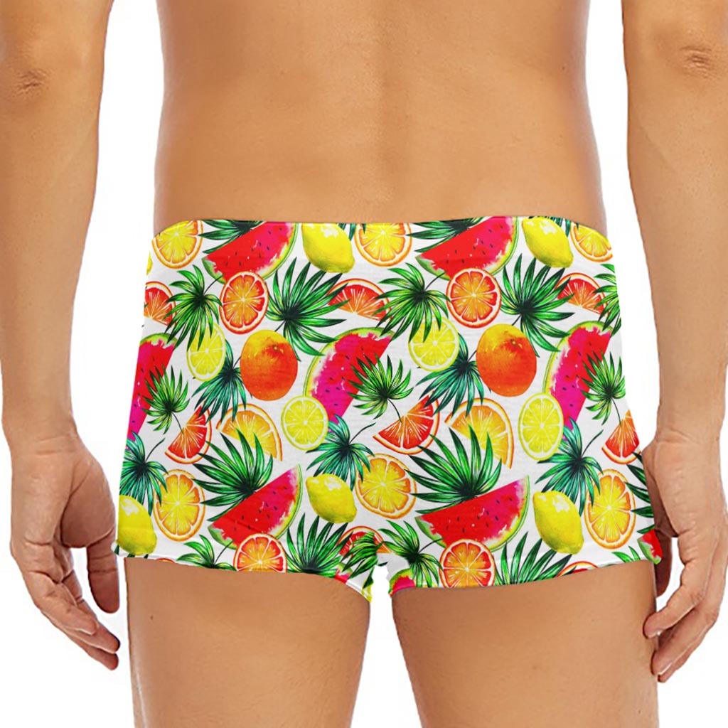 Tropical Fruit Leaf Pattern Print Men's Short Boxer Briefs