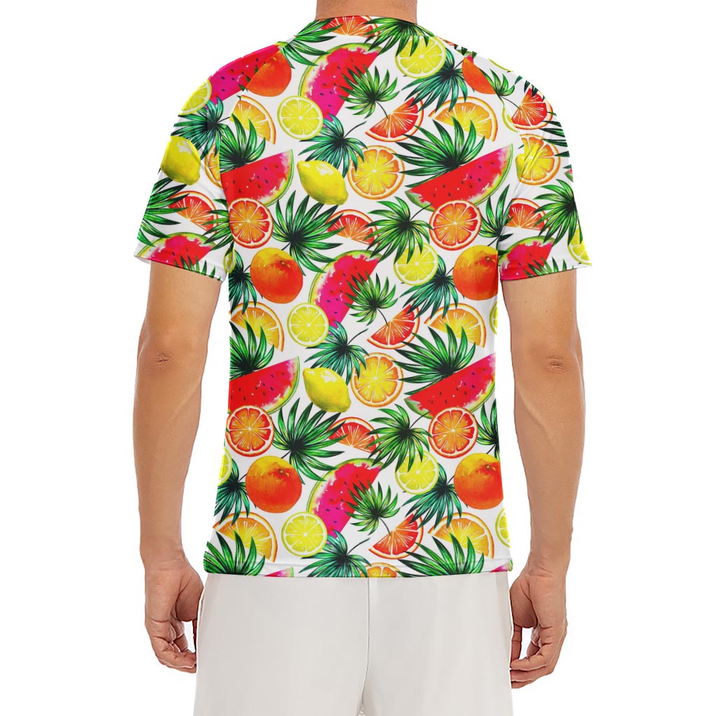 Tropical Fruit Leaf Pattern Print Men's Short Sleeve Rash Guard