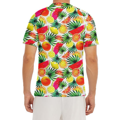 Tropical Fruit Leaf Pattern Print Men's Short Sleeve Rash Guard