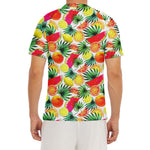 Tropical Fruit Leaf Pattern Print Men's Short Sleeve Rash Guard
