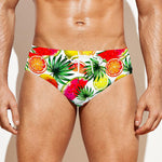 Tropical Fruit Leaf Pattern Print Men's Swim Briefs