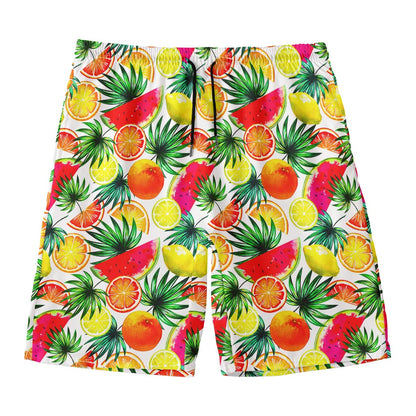 Tropical Fruit Leaf Pattern Print Men's Swim Trunks