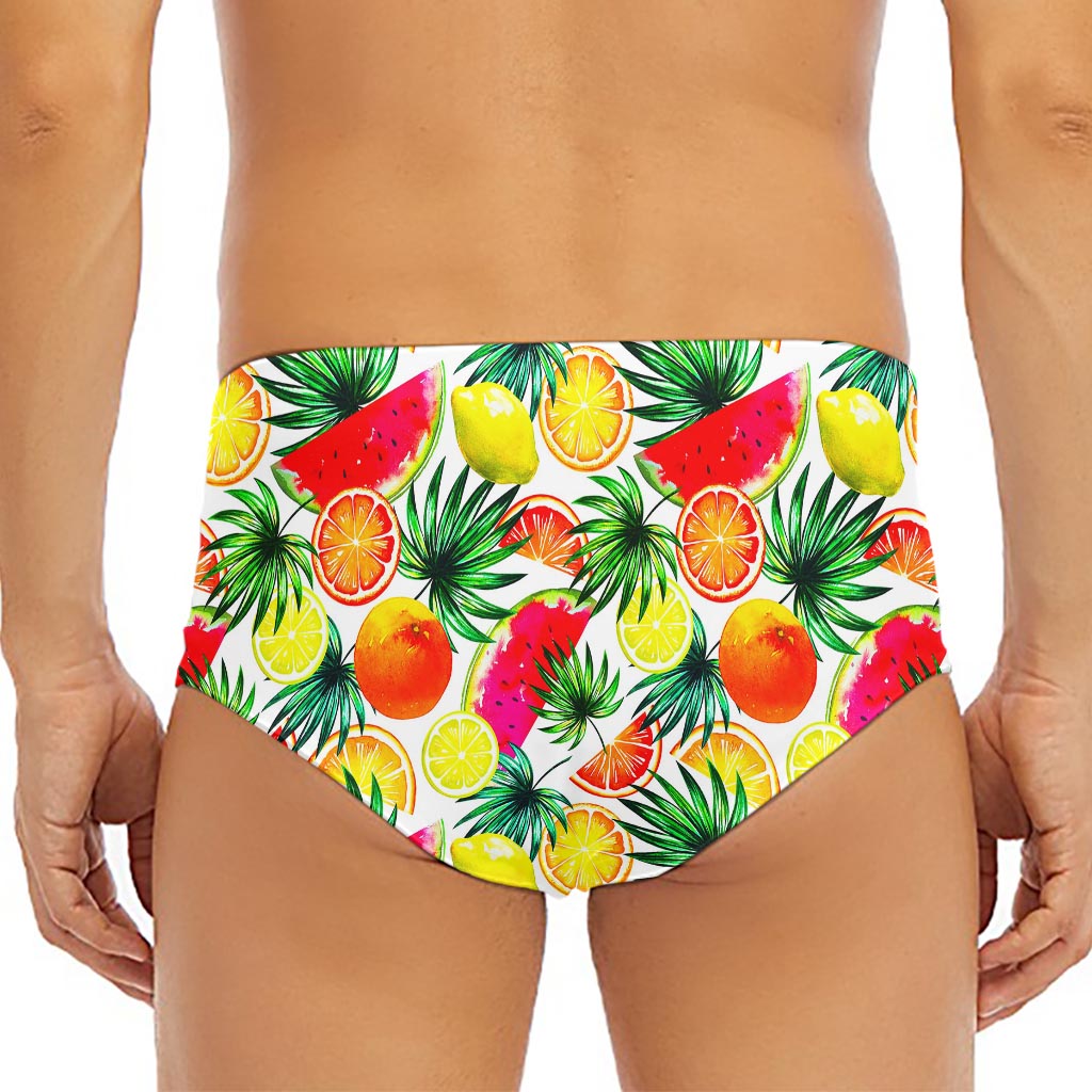 Tropical Fruit Leaf Pattern Print Men's Triangle Swim Briefs