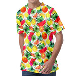 Tropical Fruit Leaf Pattern Print Men's Velvet T-Shirt