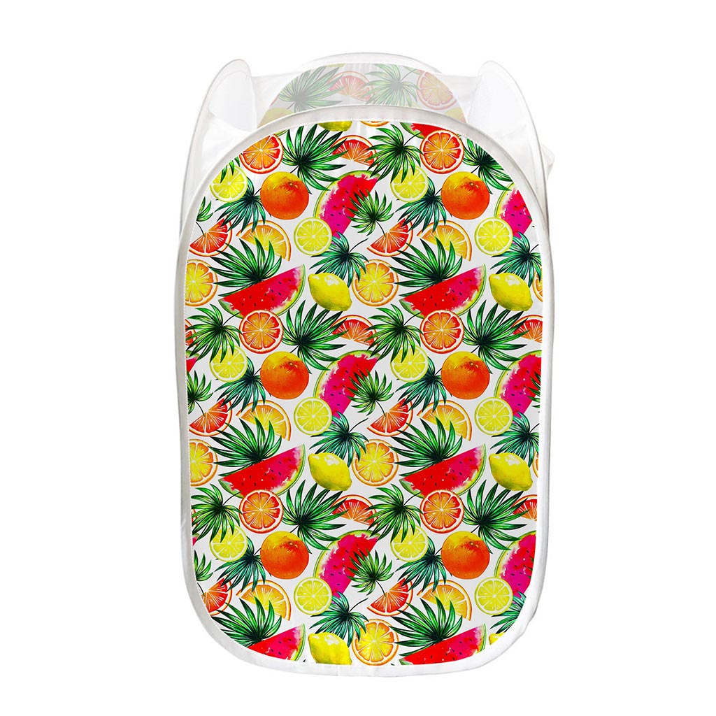 Tropical Fruit Leaf Pattern Print Mesh Laundry Hamper