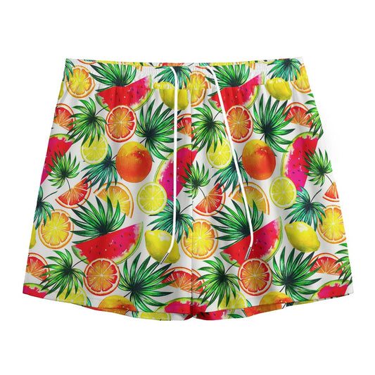 Tropical Fruit Leaf Pattern Print Mesh Shorts
