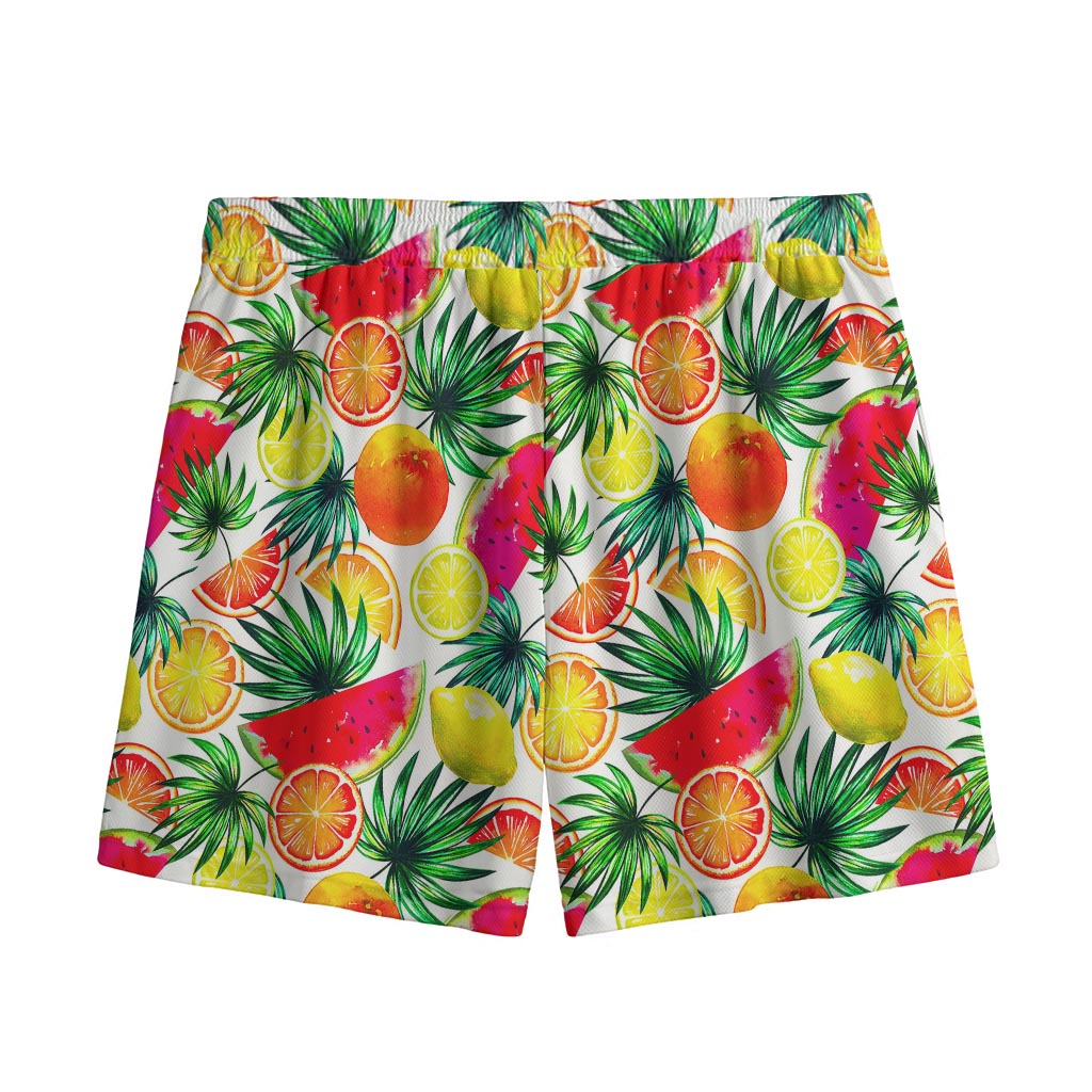 Tropical Fruit Leaf Pattern Print Mesh Shorts