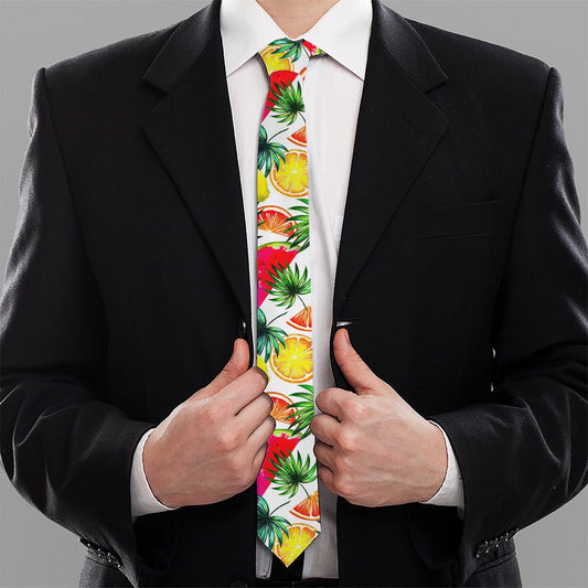 Tropical Fruit Leaf Pattern Print Necktie