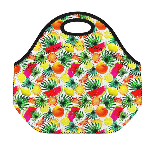 Tropical Fruit Leaf Pattern Print Neoprene Lunch Bag