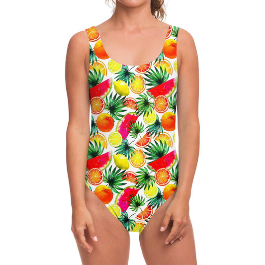 Tropical Fruit Leaf Pattern Print One Piece Swimsuit