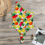Tropical Fruit Leaf Pattern Print One Shoulder Bodysuit