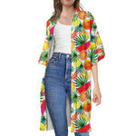 Tropical Fruit Leaf Pattern Print Open Front Beach Cover Up