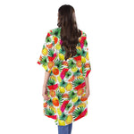 Tropical Fruit Leaf Pattern Print Open Front Beach Cover Up