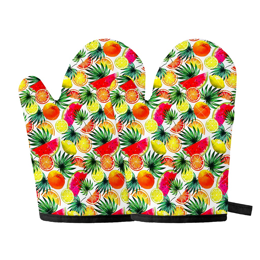 Tropical Fruit Leaf Pattern Print Oven Mitts