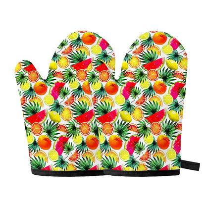 Tropical Fruit Leaf Pattern Print Oven Mitts