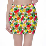 Tropical Fruit Leaf Pattern Print Pencil Mini Skirt