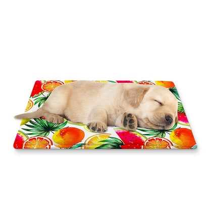 Tropical Fruit Leaf Pattern Print Pet Cooling Mat Cover