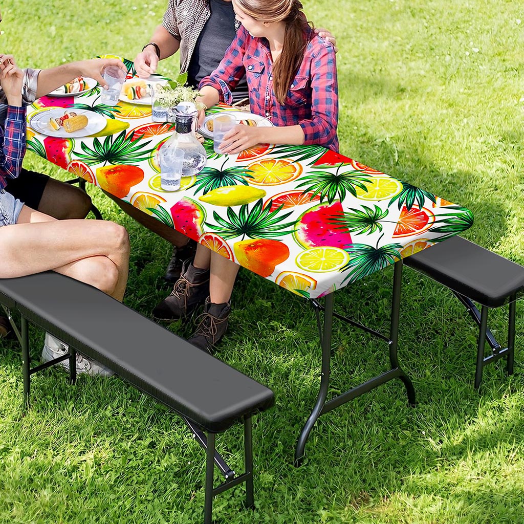 Tropical Fruit Leaf Pattern Print Picnic Table Cover