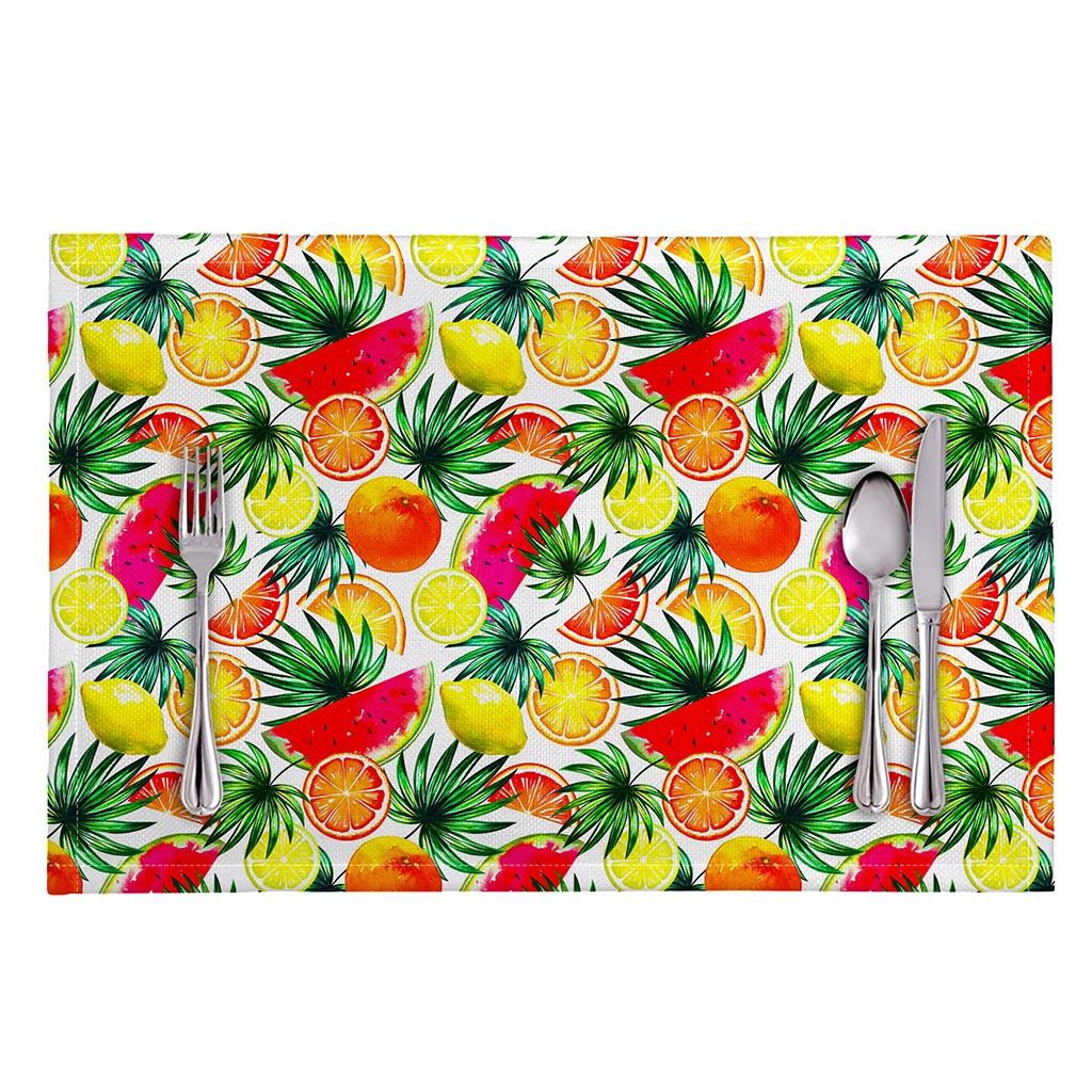 Tropical Fruit Leaf Pattern Print Placemat
